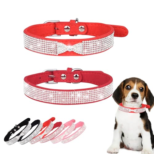 Hundehalsbänder für kleine Hunde, glitzernde Strass-Schleife, verstellbar, Leder, weiches Wildleder, niedlich, glitzernd, Diamant-Kristall-Halsbänder für kleine, mittelgroße Jungen, Mädchen, Welpen, von HWOLPEMS