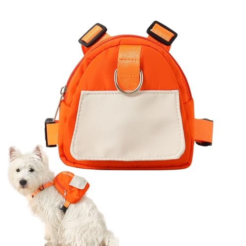 Hunderucksack mit Geschirr, Reißverschluss, Katzenrucksack mit D-Ring, Hundekotbeutelspender, verstellbare Hundetragetasche für Reisen, Wandern, tägliches Gehen (Orange, M) von HWOLPEMS