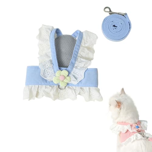 Katzengeschirr-Set mit Kleid und Leine, süßes Blumenmuster, Spitze, ausbruchsicher, Brustgeschirr, verstellbar, niedliches Geschirr-Set für Katzen, Welpen, Hunde, Spaziergänge im Freien von HWOLPEMS