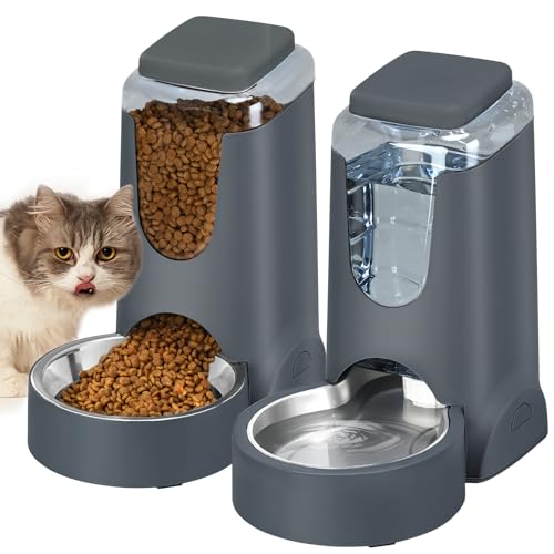 Automatischer Futterspender für Katzen und Hunde, mit Edelstahlnapf, Schwerkraft-Futterspender und Bewässerung, für kleine, mittelgroße Haustiere, Welpen, Kätzchen, 3,5 l x 2 Automatischer Futterspender für Katzen und Hunde, mit Edelstahlnapf, Schwerkraft-Futterspender und Bewässerung, für kleine, mittelgroße Haustiere, Welpen, Kätzchen, 3,5 l x 2 von HWONMTE