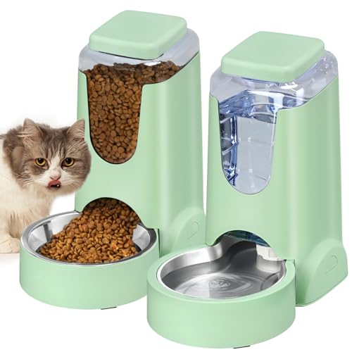 Automatischer Futterspender für Katzen und Hunde, mit Edelstahlnapf, Schwerkraft-Futterspender und Bewässerung, für kleine, mittelgroße Haustiere, Welpen, Kätzchen, 3,5 l x 2 von HWONMTE