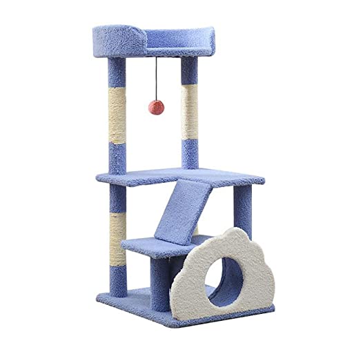 Blauer Katzenbaum mit Leiterwolken, Katzenturm für den Innenbereich, Kratzbaum, Springspielzeug, Klettergerüst, multifunktionales Apartment, für alle Katzen von HXFFXHF