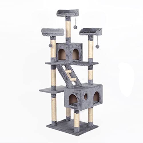 Katzenbäume Katzenklettergerüst Katzennest Katzenbaum Katzengestell mit Nest Integrierte Villa Großer Katzenturm Klettersäule Katzenklettergerüst (Farbe: Beige) von HXFFXHF