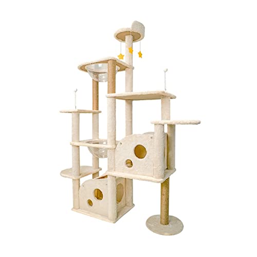 Katzenbaum Großer Katzenkletterbaum mit Katzenstreu Katzenstreu Katzenbaum Integriertes Katzenkratzbrett Schleifklauen Katzenspielzeugregal Raumkapsel Katzenvilla Katzenkletterbaum (Farbe: Gold) Warm von HXFFXHF