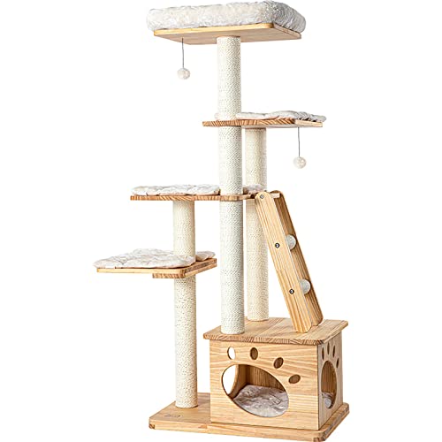 Katzenbaum aus Holz, Katzenturm für den Innenbereich, Kratzbaum, Springspielzeug, Klettergerüst, Raumkapsel, Apartment-Villa-Zubehör, für alle Katzen von HXFFXHF