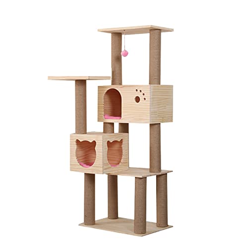 Katzenbaum aus Massivholz, Katzenturm für den Innenbereich, Kratzbaum, Springspielzeug, Klettergerüst, integriertes multifunktionales Apartment, für alle Katzen von HXFFXHF