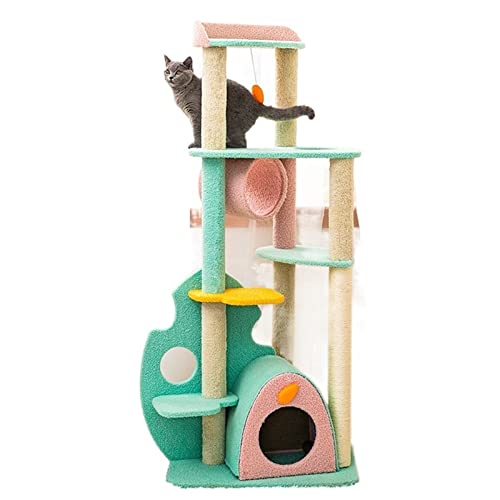 Katzenbaum für große Katzen, niedlicher Katzenkletterbaum mit großem Rahmen, Katzenbaumturm mit Sisalüberzug, gemütlicher Sitzgelegenheit, Plüschstangen und weichen Bällen, Katzenvision von HXFFXHF