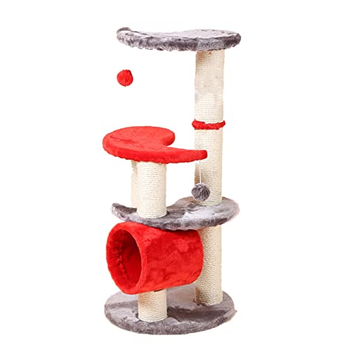 Katzenbaumturm, Katzenklettergerüst, Katzennest, integrierter Katzenbaum, mit Sisal-Kratzbaum, Katzensprungplattform, für mittelgroße und große Katzen (Farbe: Rot) von HXFFXHF