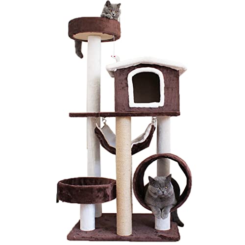 Katzenbaumturm, Katzenklettergerüst, Katzenrahmen aus massivem Hanfrattan aus Holz für Katzen, integrierter Katzenbaum, mit Hängematte, damit Katzen Spielen und schlafen können (Farbe: Pink) von HXFFXHF