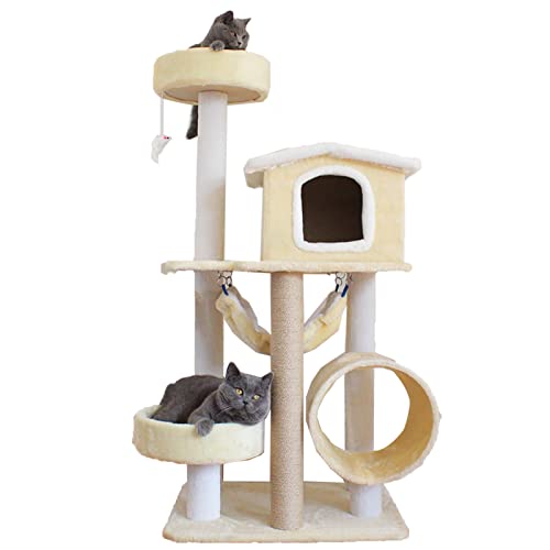 Katzenbaumturm, Katzenklettergerüst, Katzenrahmen aus massivem Hanfrattan aus Holz für Katzen, integrierter Katzenbaum, mit Hängematte, damit Katzen Spielen und schlafen können (Farbe: Pink) von HXFFXHF