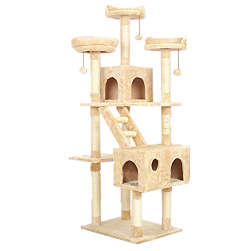 Katzenbaumturm, Katzenklettergerüst für den Innenbereich, Katzenbaumturm-Apartment mit Katzennest und Klettertreppe (Farbe: Braun) von HXFFXHF