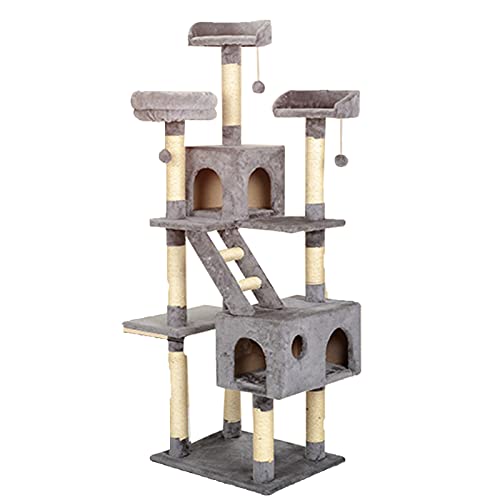 Katzenbaumturm, Katzenklettergerüst für den Innenbereich, Katzenbaumturm-Apartment mit Katzennest und Klettertreppe (Farbe: Braun) von HXFFXHF