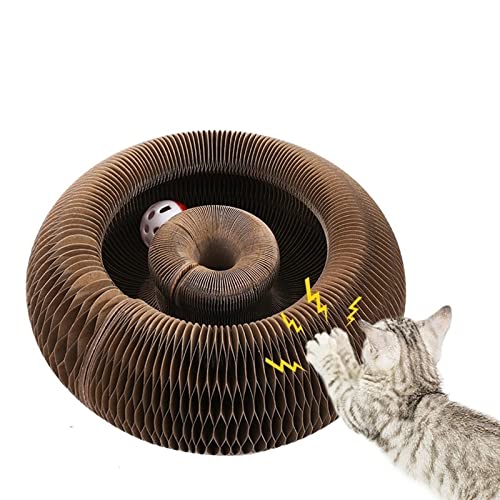 Katzenkratzbrett Katzenspielzeug mit Ball Glocke Katzenkratzbrett Rundes gewelltes Spielzeug für Katzen Schleifklauen Klettergerüst von HXFFXHF