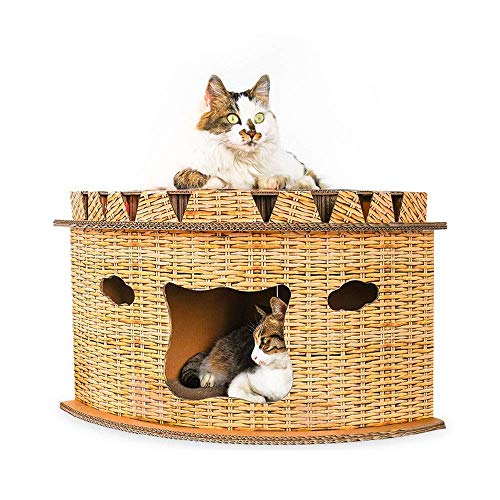 Kratzbretter Katzenklettergerüst Eck-Katzenstreu Katzenhaus mit Glocke Wellpappe Katzenkratzbrett Schleifklaue Katzenkratzspielzeug (Farbe: Braun, Größe: 56x13,5x56cm) g (Braun 56x von HXFFXHF