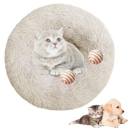 Furry Cat Donut, Furry Donut Cat Toy, Furry Donut Cat Bed, Bean Bag Dog Bed, Washable Anti-Anxiety Fluffy Pet Bed for Cats/Dogs, Round Cat Bed Pet Mattress Warm Comfortable Baske(Beige,15.7in) von HXSZWJJ