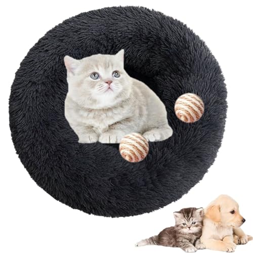 Furry Cat Donut, Furry Donut Cat Toy, Furry Donut Cat Bed, Bean Bag Dog Bed, Washable Anti-Anxiety Fluffy Pet Bed for Cats/Dogs, Round Cat Bed Pet Mattress Warm Comfortable Baske(Black,15.7in) von HXSZWJJ