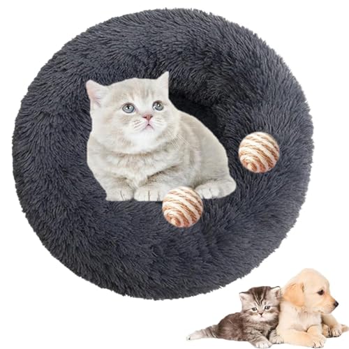 Furry Cat Donut, Furry Donut Cat Toy, Furry Donut Cat Bed, Bean Bag Dog Bed, Washable Anti-Anxiety Fluffy Pet Bed for Cats/Dogs, Round Cat Bed Pet Mattress Warm Comfortable Baske(Dark gray,15.7in) von HXSZWJJ