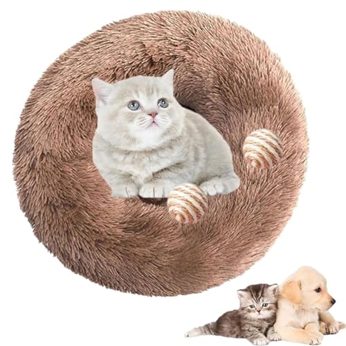 Furry Cat Donut, Furry Donut Cat Toy, Furry Donut Cat Bed, Bean Bag Dog Bed, Washable Anti-Anxiety Fluffy Pet Bed for Cats/Dogs, Round Cat Bed Pet Mattress Warm Comfortable Baske(Khaki,15.7in) von HXSZWJJ