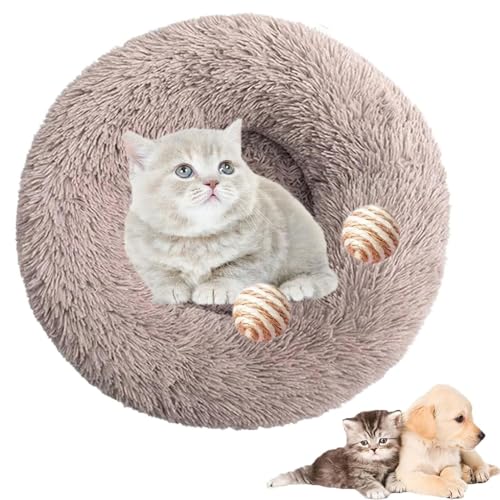 Furry Cat Donut, Furry Donut Cat Toy, Furry Donut Cat Bed, Bean Bag Dog Bed, Washable Anti-Anxiety Fluffy Pet Bed for Cats/Dogs, Round Cat Bed Pet Mattress Warm Comfortable Baske(Light brown,15.7in) von HXSZWJJ