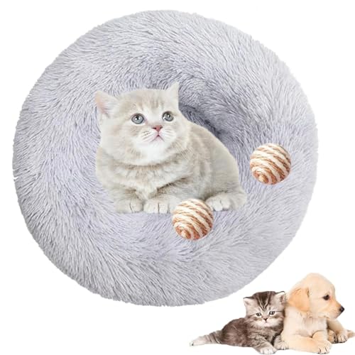 Furry Cat Donut, Furry Donut Cat Toy, Furry Donut Cat Bed, Bean Bag Dog Bed, Washable Anti-Anxiety Fluffy Pet Bed for Cats/Dogs, Round Cat Bed Pet Mattress Warm Comfortable Baske(Light gray,15.7in) von HXSZWJJ