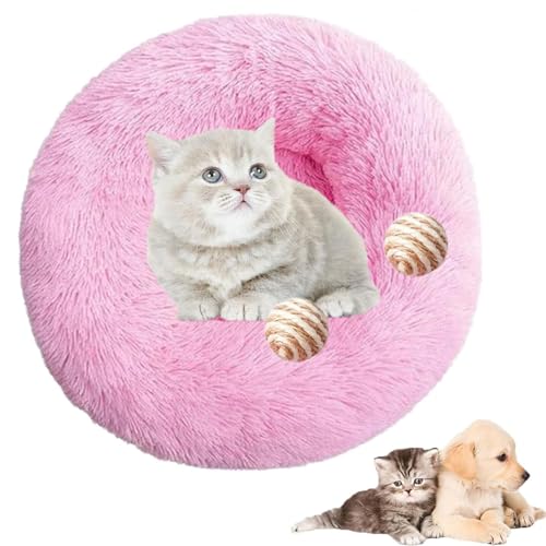 Furry Cat Donut, Furry Donut Cat Toy, Furry Donut Cat Bed, Bean Bag Dog Bed, Washable Anti-Anxiety Fluffy Pet Bed for Cats/Dogs, Round Cat Bed Pet Mattress Warm Comfortable Baske(Pink,19.69in) von HXSZWJJ