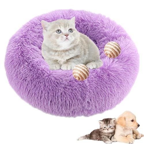 Furry Cat Donut, Furry Donut Cat Toy, Furry Donut Cat Bed, Bean Bag Dog Bed, Washable Anti-Anxiety Fluffy Pet Bed for Cats/Dogs, Round Cat Bed Pet Mattress Warm Comfortable Baske(Purple,15.7in) von HXSZWJJ