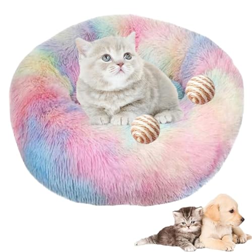 Furry Cat Donut, Furry Donut Cat Toy, Furry Donut Cat Bed, Bean Bag Dog Bed, Washable Anti-Anxiety Fluffy Pet Bed for Cats/Dogs, Round Cat Bed Pet Mattress Warm Comfortable Baske(Rainbow,15.7in) von HXSZWJJ