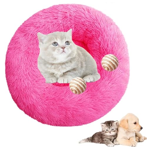 Furry Cat Donut, Furry Donut Cat Toy, Furry Donut Cat Bed, Bean Bag Dog Bed, Washable Anti-Anxiety Fluffy Pet Bed for Cats/Dogs, Round Cat Bed Pet Mattress Warm Comfortable Baske(Rose red,15.7in) von HXSZWJJ