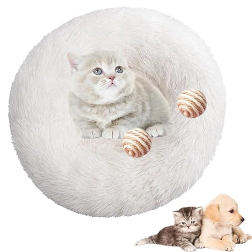 Furry Cat Donut, Furry Donut Cat Toy, Furry Donut Cat Bed, Bean Bag Dog Bed, Washable Anti-Anxiety Fluffy Pet Bed for Cats/Dogs, Round Cat Bed Pet Mattress Warm Comfortable Baske(White,15.7in) von HXSZWJJ