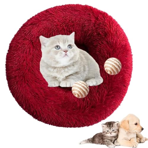 Furry Cat Donut, Furry Donut Cat Toy, Furry Donut Cat Bed, Bean Bag Dog Bed, Washable Anti-Anxiety Fluffy Pet Bed for Cats/Dogs, Round Cat Bed Pet Mattress Warm Comfortable Baske(Wine red,15.7in) von HXSZWJJ