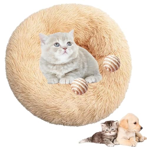 Furry Cat Donut, Furry Donut Cat Toy, Furry Donut Cat Bed, Bean Bag Dog Bed, Washable Anti-Anxiety Fluffy Pet Bed for Cats/Dogs, Round Cat Bed Pet Mattress Warm Comfortable Baske(Yellow,15.7in) von HXSZWJJ