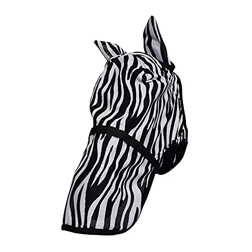 HY Zebra with Ears and Detachable Nose Fly Mask Pony Black White von HY