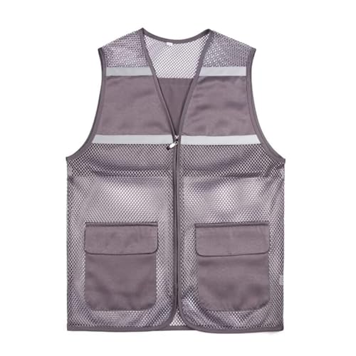 HYBZDKEOP Leichte reflektierende Sicherheitsweste, Sicherheitsweste Reflektorweste Mesh Atmungsaktivität Sicherheitsweste Reißverschlusstaschen Reflektierend(Gris,3XL) von HYBZDKEOP