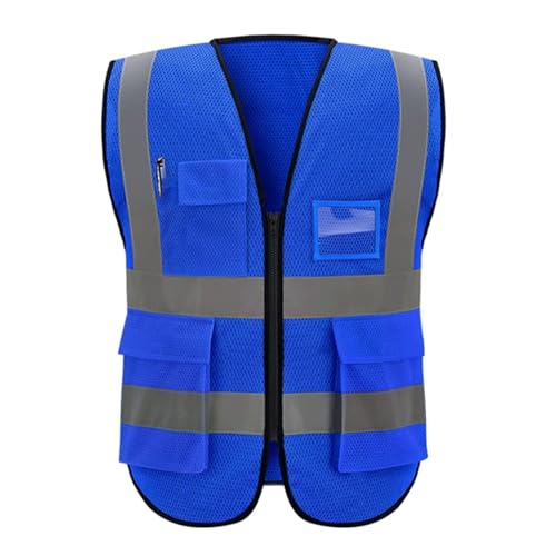 HYBZDKEOP Leichte reflektierende Sicherheitsweste, Sicherheitsweste Sicherheitsweste Mesh Atmungsaktiv Reflektoranzug Taschen Und Reißverschluss Reflektierend(Blue,L) von HYBZDKEOP