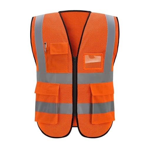 HYBZDKEOP Leichte reflektierende Sicherheitsweste, Sicherheitsweste Sicherheitsweste Mesh Atmungsaktiv Reflektoranzug Taschen Und Reißverschluss Reflektierend(Orange B,L) von HYBZDKEOP