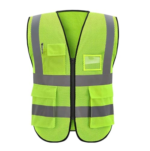 HYBZDKEOP Leichte reflektierende Sicherheitsweste, Sicherheitsweste Sicherheitsweste Mesh Atmungsaktiv Reflektoranzug Taschen Und Reißverschluss Reflektierend(Yellow,L) von HYBZDKEOP