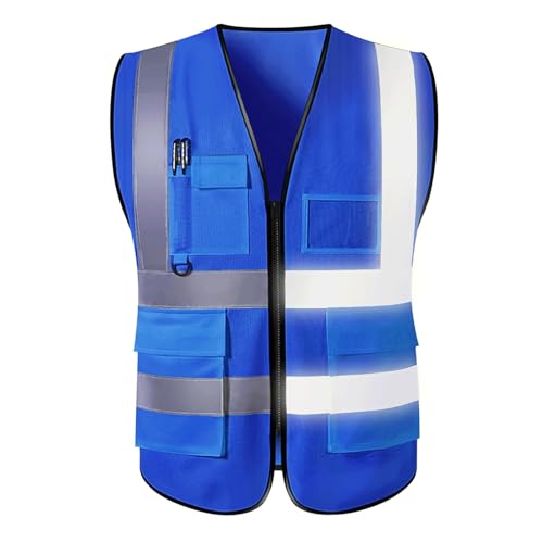 HYBZDKEOP Leichte reflektierende Sicherheitsweste, Sicherheitsweste Sicherheitsweste Taschen und Reißverschluss Reflektierender Anzug for Laufsport(Blue,3X Large) von HYBZDKEOP