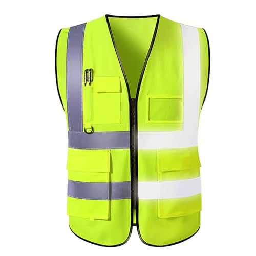 HYBZDKEOP Leichte reflektierende Sicherheitsweste, Sicherheitsweste Sicherheitsweste Taschen und Reißverschluss Reflektierender Anzug for Laufsport(Yellow,3X Large) von HYBZDKEOP