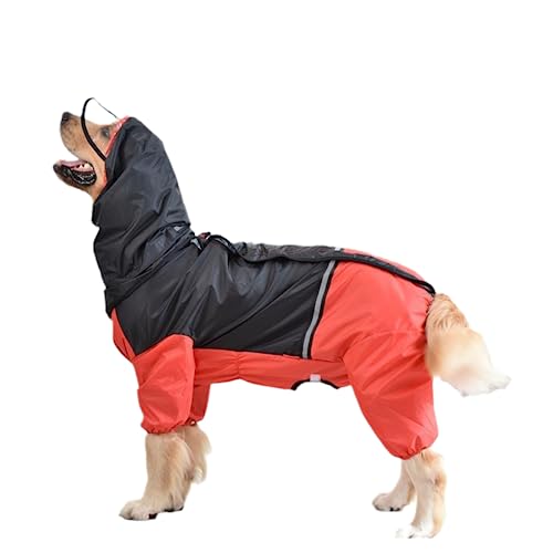 Hund Regenmantel Regenjacke, Reflektierender Regenmantel for große Hunde, verstellbarer Reißverschluss, Hunderegenjacke, wasserdicht, Kapuzenmantel for große Hunde, for mittelgroße und große Hunde(Red von HYBZDKEOP