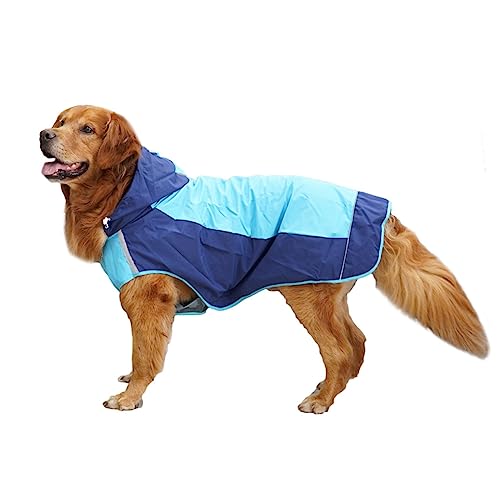 Hund Regenmantel Regenjacke, Regenmantel for große Hunde, Kleidung for große Hunde, wasserdicht, Haustiermantel, modische Regenjacke mit Kapuze, leicht, reflektierender Hundeponcho(Blue,4XL) von HYBZDKEOP