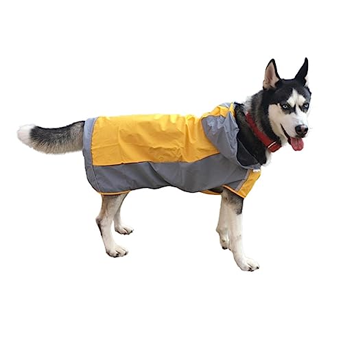 Hund Regenmantel Regenjacke, Regenmantel for große Hunde, Kleidung for große Hunde, wasserdicht, Haustiermantel, modische Regenjacke mit Kapuze, leicht, reflektierender Hundeponcho(Yellow,3XL) von HYBZDKEOP