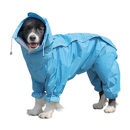 Hund Regenmantel Regenjacke, Vollständiger Hunderegenmantel, Hundeponcho mit Kapuze, 4 Beine, Hunderegenmantel, wasserdichte Hunderegen-/Schneekleidung for kleine, mittelgroße und große Hunde(Blue,14) von HYBZDKEOP