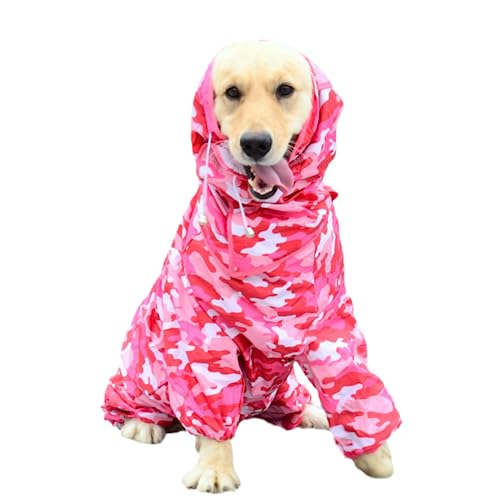 Hund Regenmantel Regenjacke, Vollständiger Hunderegenmantel, Hundeponcho mit Kapuze, 4 Beine, Hunderegenmantel, wasserdichte Hunderegen-/Schneekleidung for kleine, mittelgroße und große Hunde(Pink,18) von HYBZDKEOP