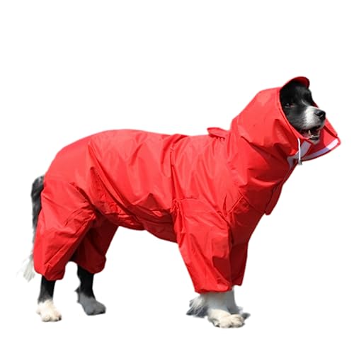 Hund Regenmantel Regenjacke, Vollständiger Hunderegenmantel, Hundeponcho mit Kapuze, 4 Beine, Hunderegenmantel, wasserdichte Hunderegen-/Schneekleidung for kleine, mittelgroße und große Hunde(Red,16) von HYBZDKEOP