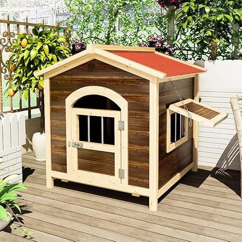 Hundehütte Aus Holz, Wetterfester Zwinger Für Den Außenbereich Mit Tür, Haustierhütte, Regenfeste Und wasserdichte Hundehütte, Großer Hundekäfig, Ausziehbarer Boden Für Haustiere Im Freien von HYDEE