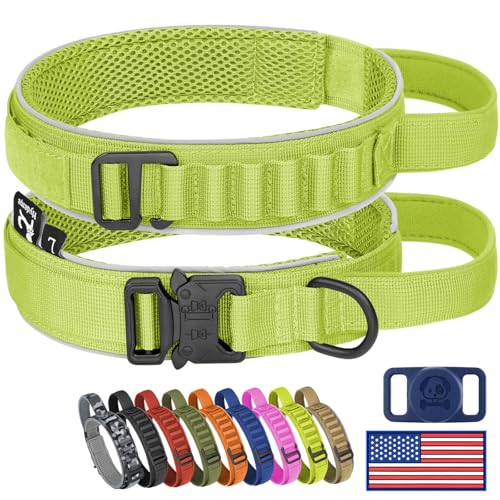 HYDEME Taktisches Hundehalsband, Alpenschlaufe, verstellbar, Militärtraining, Nylon, mit Griff und reflektierend, für kleine, mittelgroße und große Hunde, mit Airtags-Schutzhülle und Flicken (XL, von HYDEME