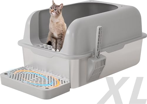 HYDRAGARDEN XL Katzentoilette aus Edelstahl, extra große Metall-Katzentoilette für große Katzen, mit hochseitigem Gehäuse, auslaufsicher, einfache Reinigung, antihaftbeschichtet, inklusive Löffel und von HYDRAGARDEN