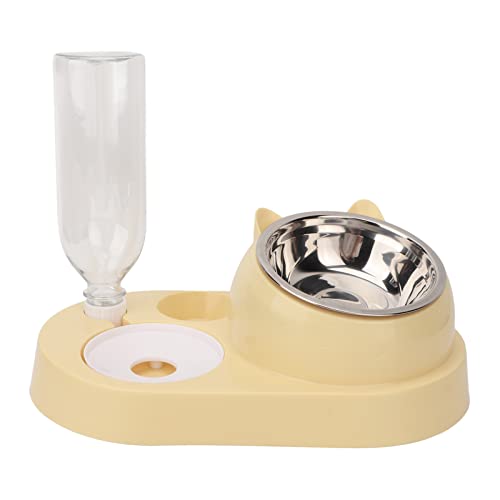 HYEIUIRA Haustiere Wasser und Futternapf Set Automatische Bewässerungsflasche geneigte Edelstahlnapf Pet Feeder Spender für Katzen und Hunde mit rutschfestem Boden von HYEIUIRA