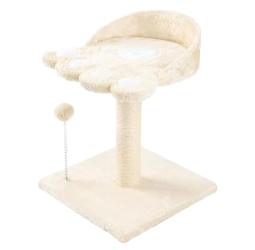 HYKJCSS Katzenbaum Kratzbaum Flanell-Katzenbaumturm, Katzen-Klettergerüst, Multifunktionale Katzen-Sprungplattform Mit Pfotenabdruck Katzenzubehör(Beige) von HYKJCSS