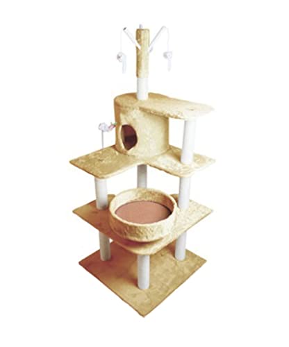 HYKJCSS Katzenbaum Kratzbaum Katzen-Klettergerüst Kratzbaum-Turm Massivholz Indoor-Katzenmöbel Katzenkratzbaum Katzenaktivitätsständer Mit Spielzeug Katzenzubehör(C) von HYKJCSS